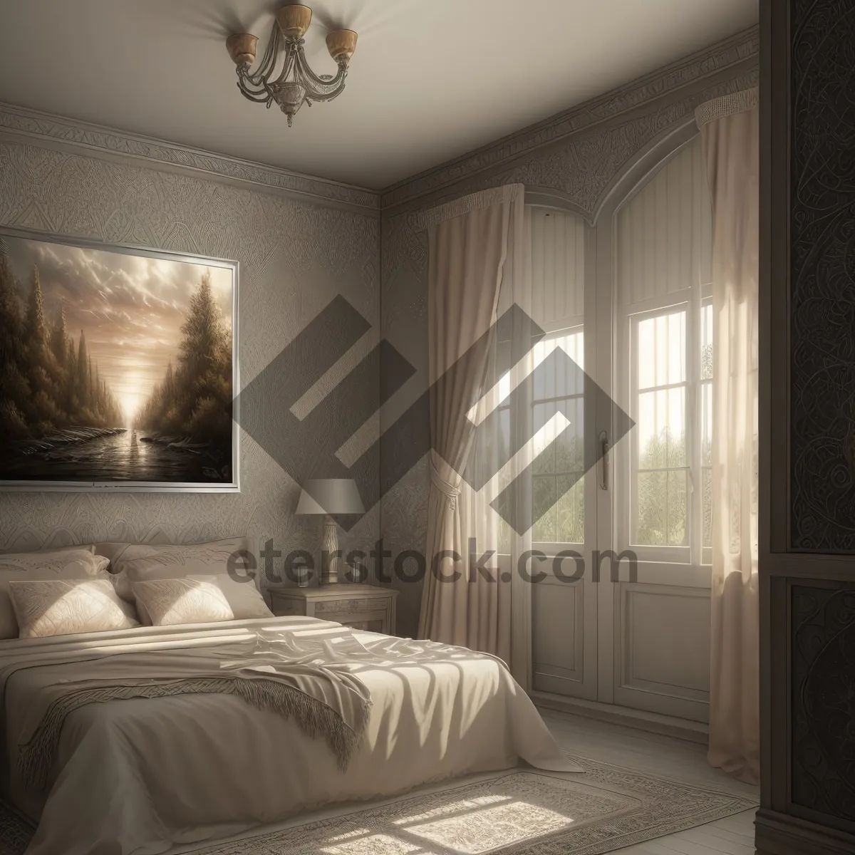 Picture of Modern Comfort: Luxurious Bedroom Retreat with Stylish Furniture and Relaxing Ambiance