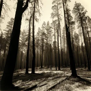 Autumn Forest Park Landscape with Snag and Trees