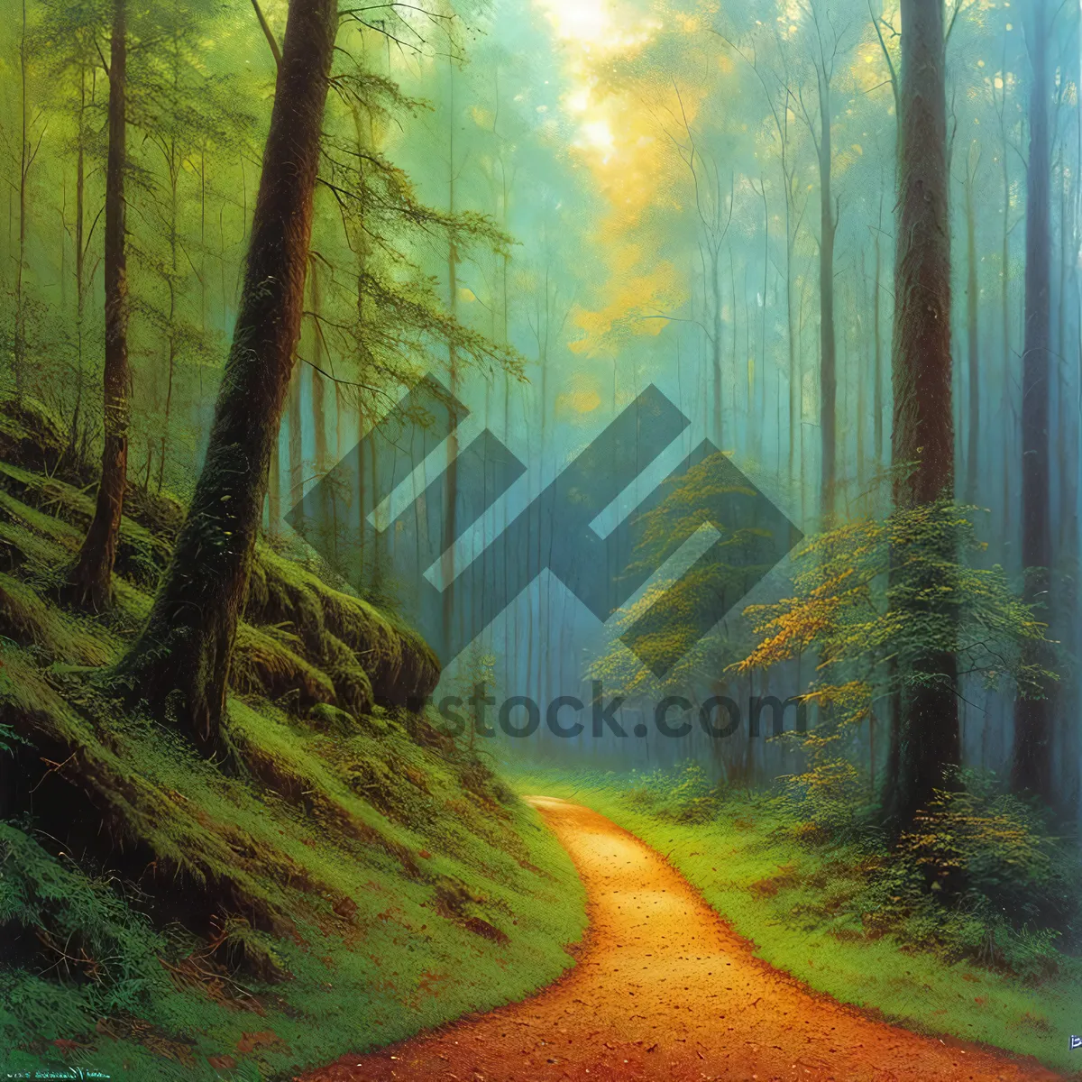 Picture of Autumn Forest Path Surrounded by Colorful Foliage