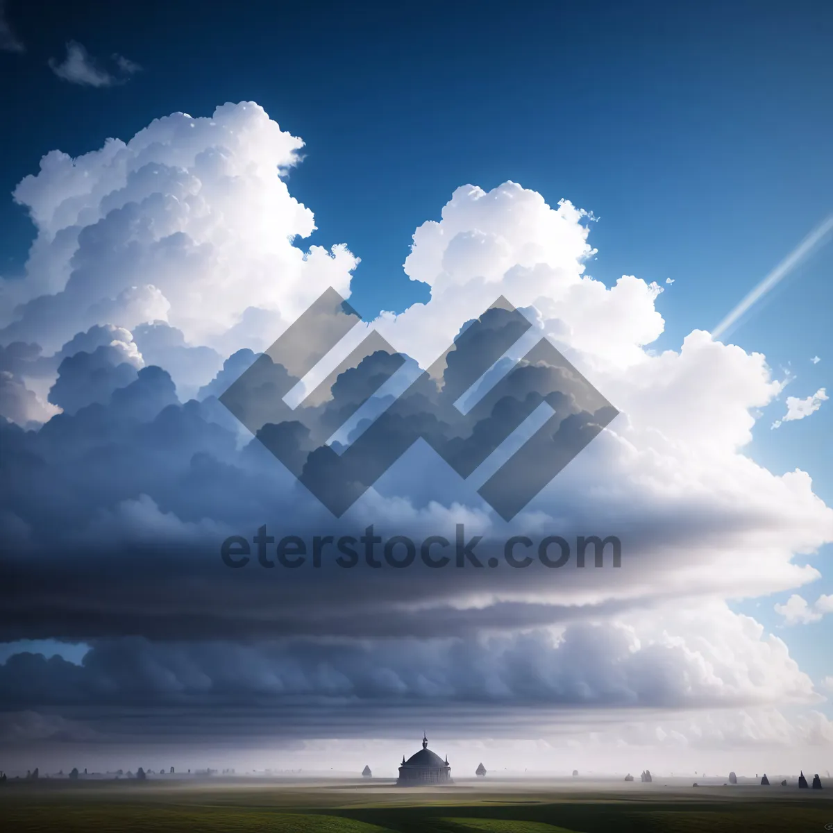 Picture of Summer sky with fluffy clouds and sunlight