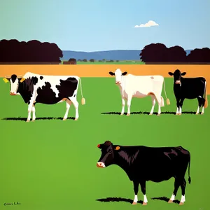 Serene Rural Landscape with Grazing Black Cows