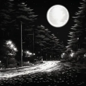 Dark Night Sky with Full Moon and Stars
