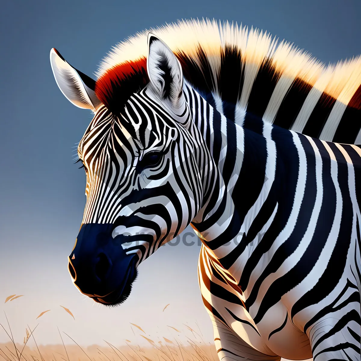 Picture of Striped Equine Grazing in Wildlife Reserve