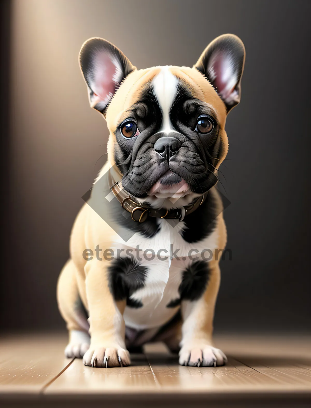Picture of Seated gracefully in a studio, a cute bulldog puppy with adorable wrinkles steals the spotlight