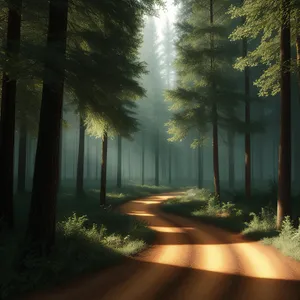 Autumn Sunlight Filtering Through Enchanting Forest Path