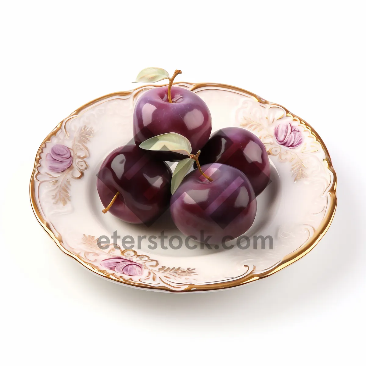 Picture of Delicious cherry chocolate fruit dessert on ribbon plate