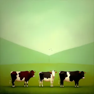 Bucolic Farm Landscape with Grazing Black Cows