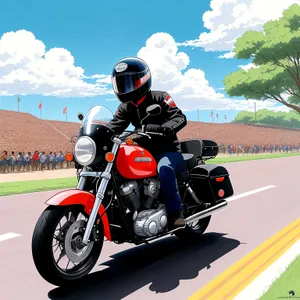 Speed Demon: Motorcyclist Racing with Helmet
