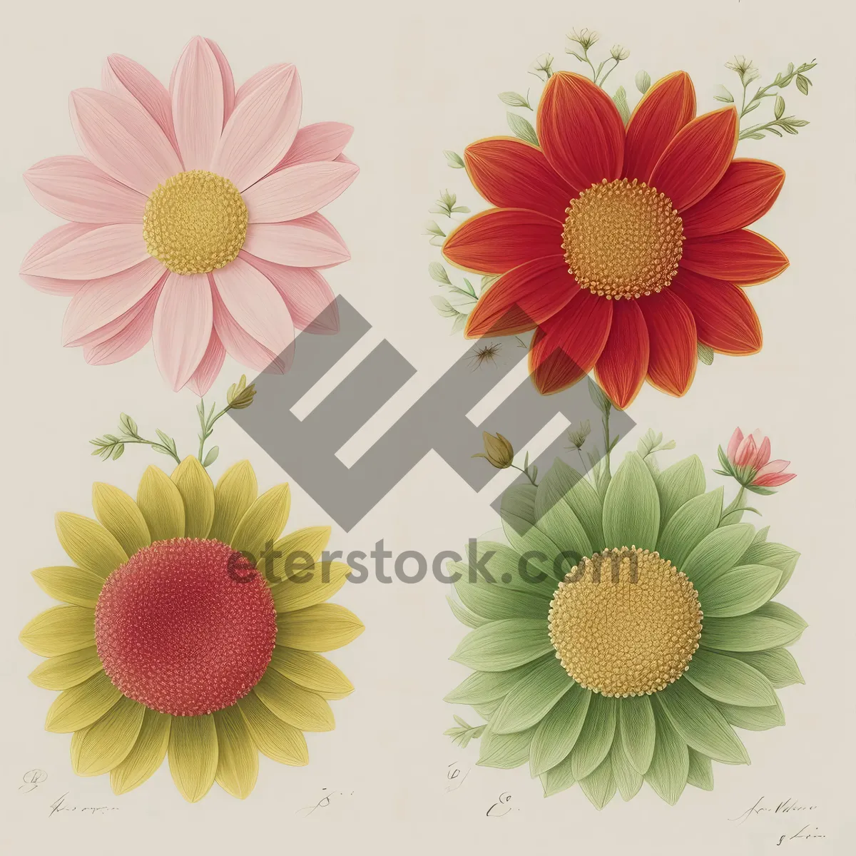 Picture of Floral Retro Sunflower Wallpaper Design - Decorative Spring Art