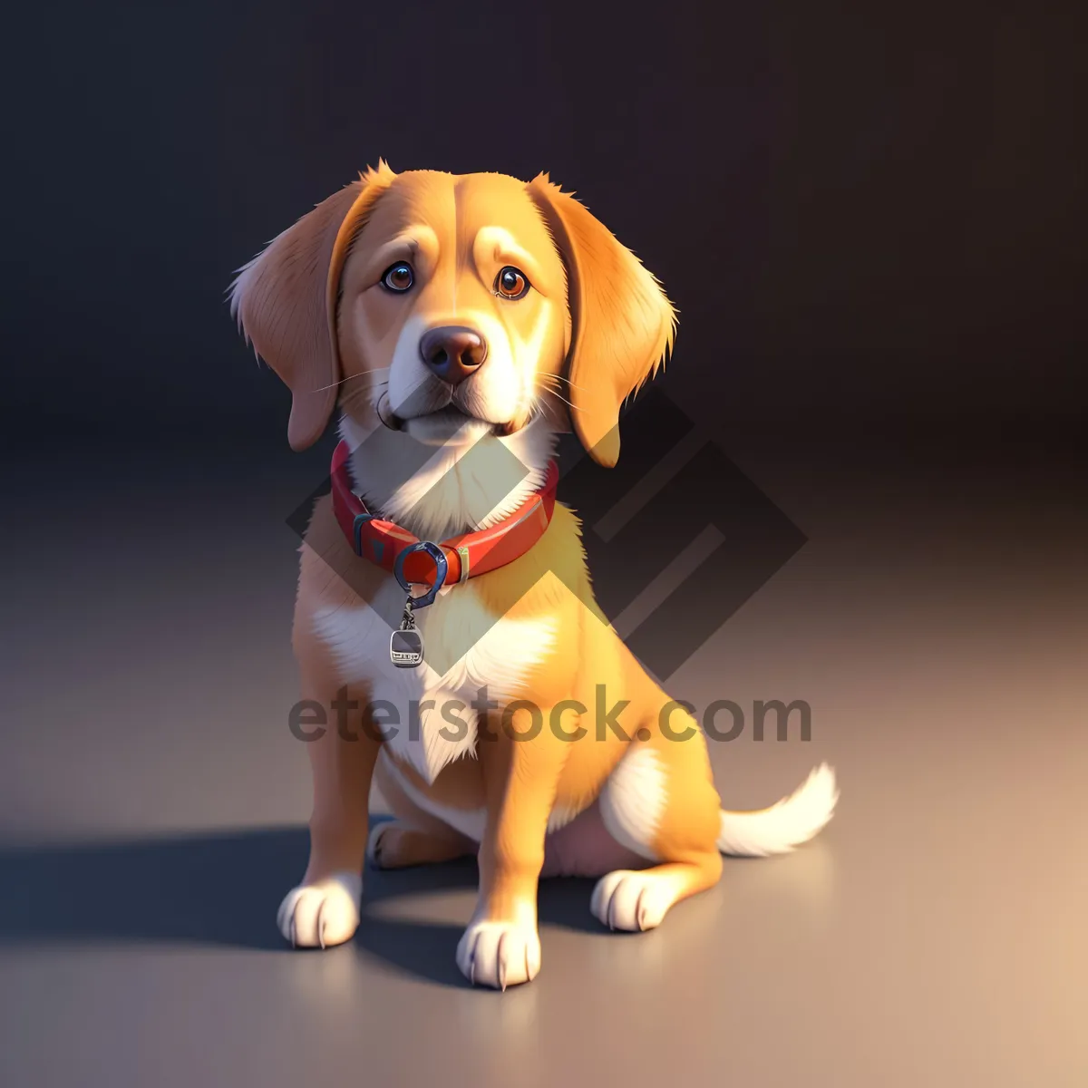 Picture of Adorable Beagle Puppy Sitting with Collar