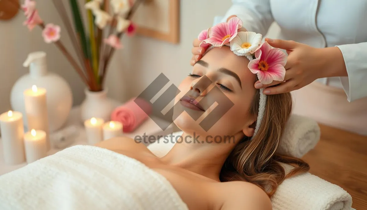 Picture of Beautiful woman with pink flower in hair