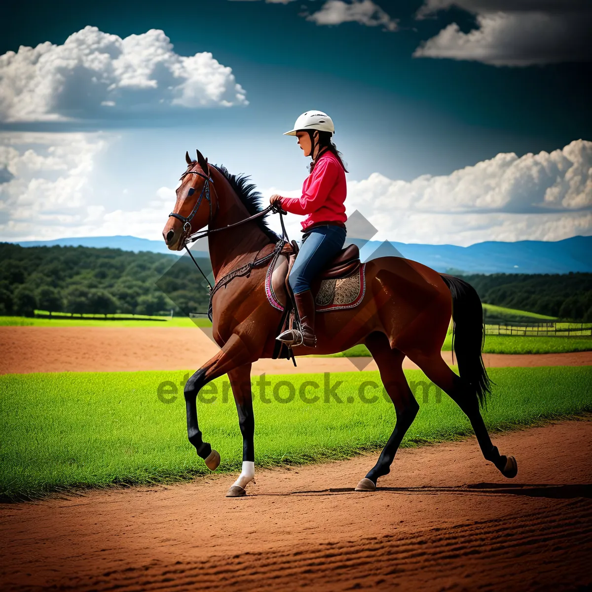 Picture of Equestrian Polo Player Riding Thoroughbred Stallion