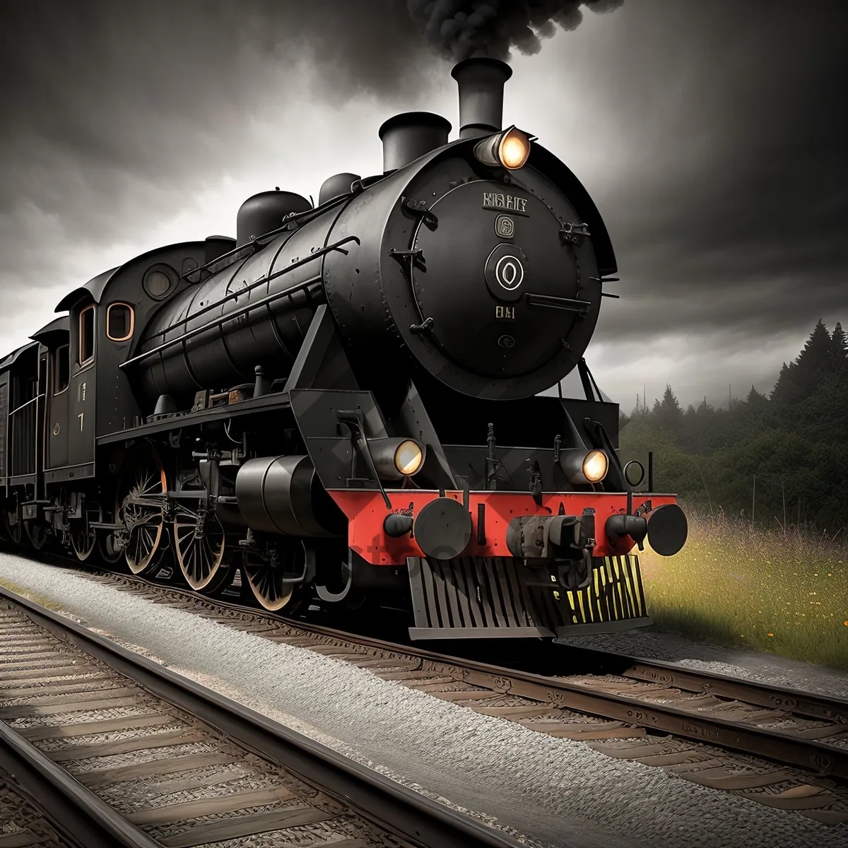 Picture of Vintage Steam Locomotive Powering Through Railway Track