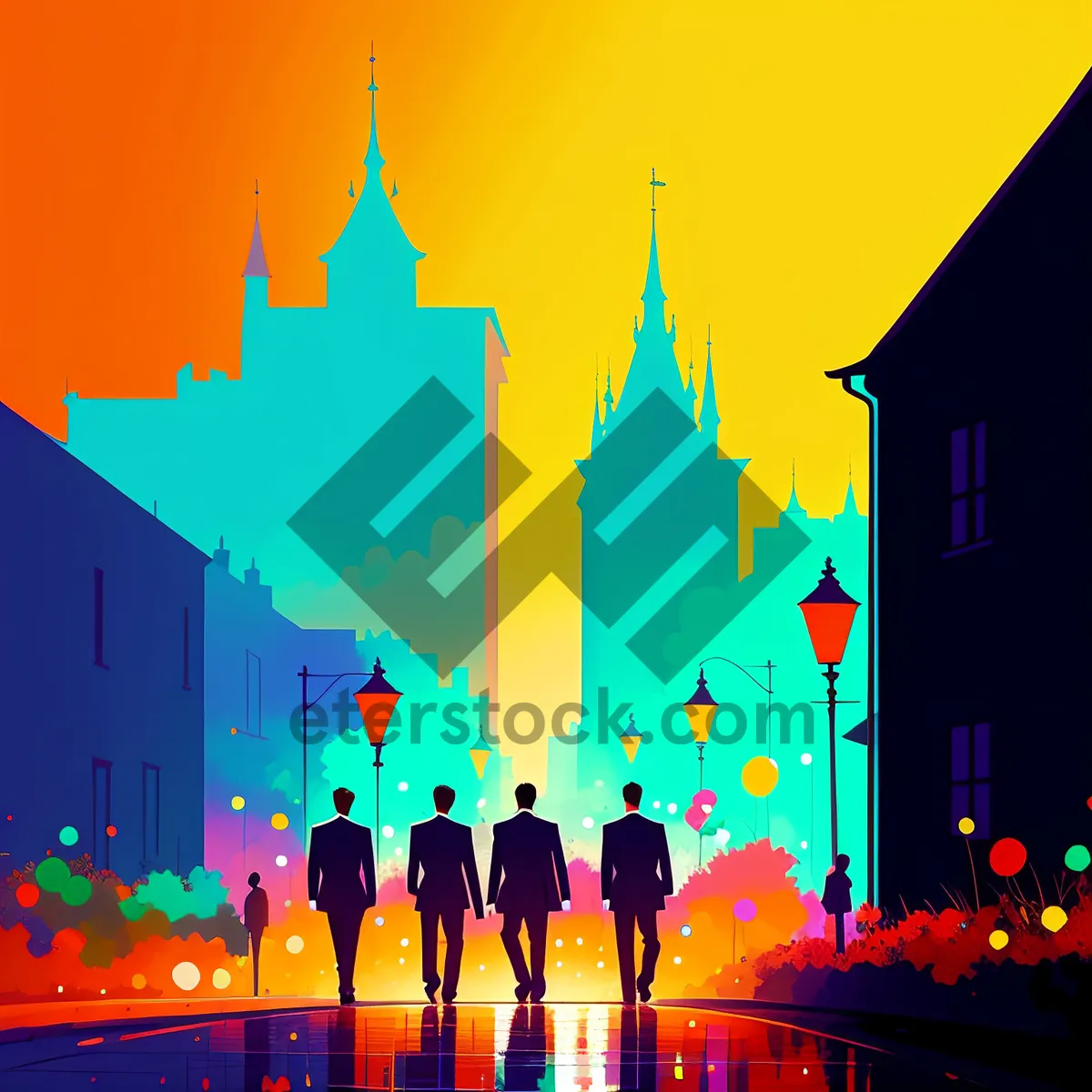 Picture of City Nightlights: Captivating Historic Skyline with Towering Church