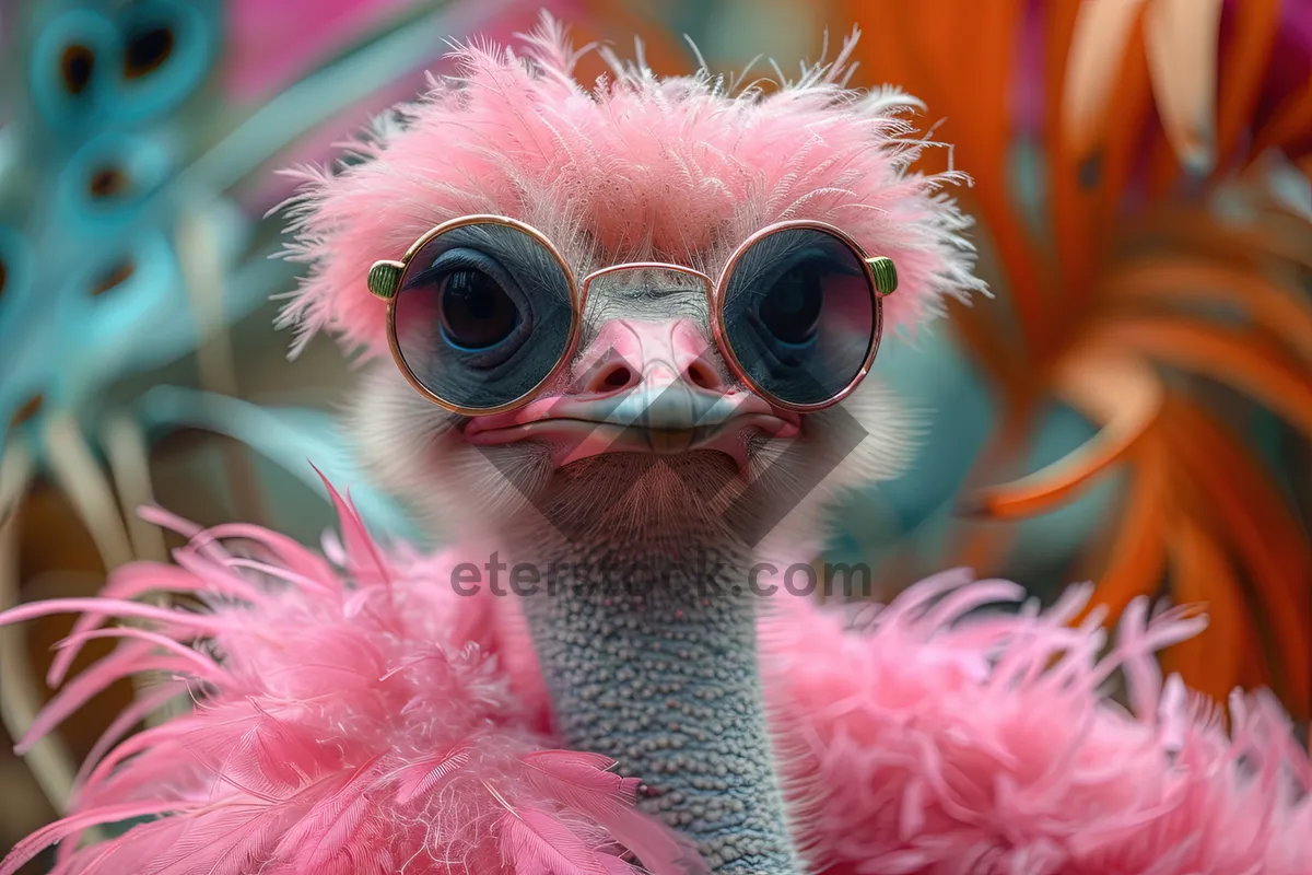 Picture of Attractive lady with colorful feather boa mask portrait.