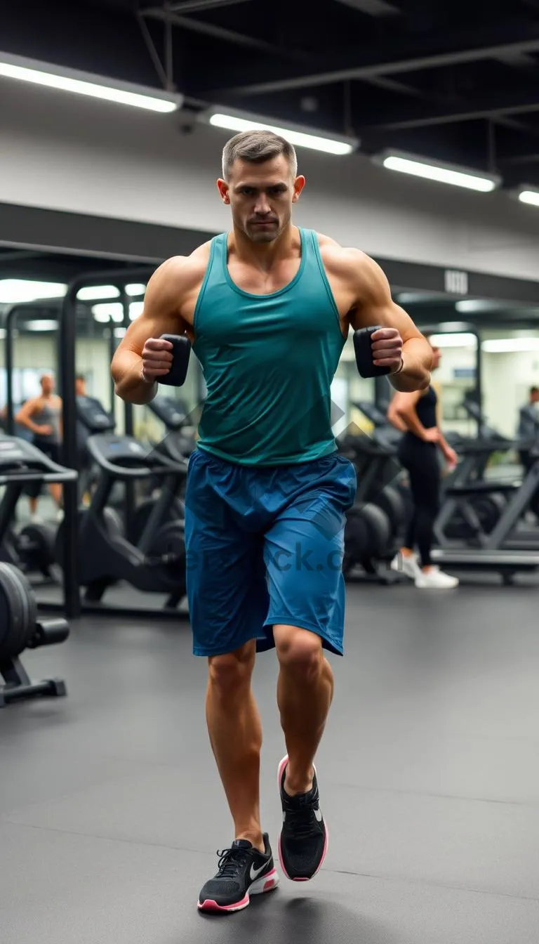 Picture of Fitness enthusiast smiling while lifting weights in gym