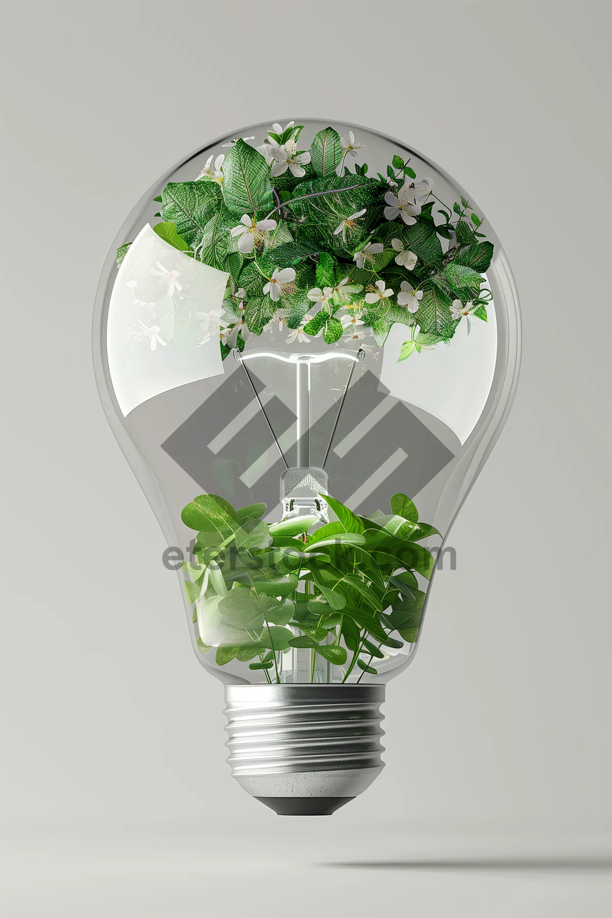 Picture of Light bulb in glass container filled with plants