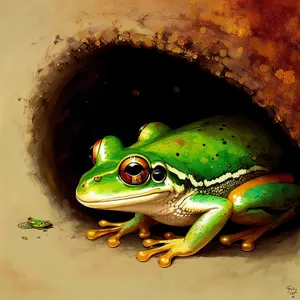 Vibrant Eyed Tree Frog Peeping from Orange Leaves