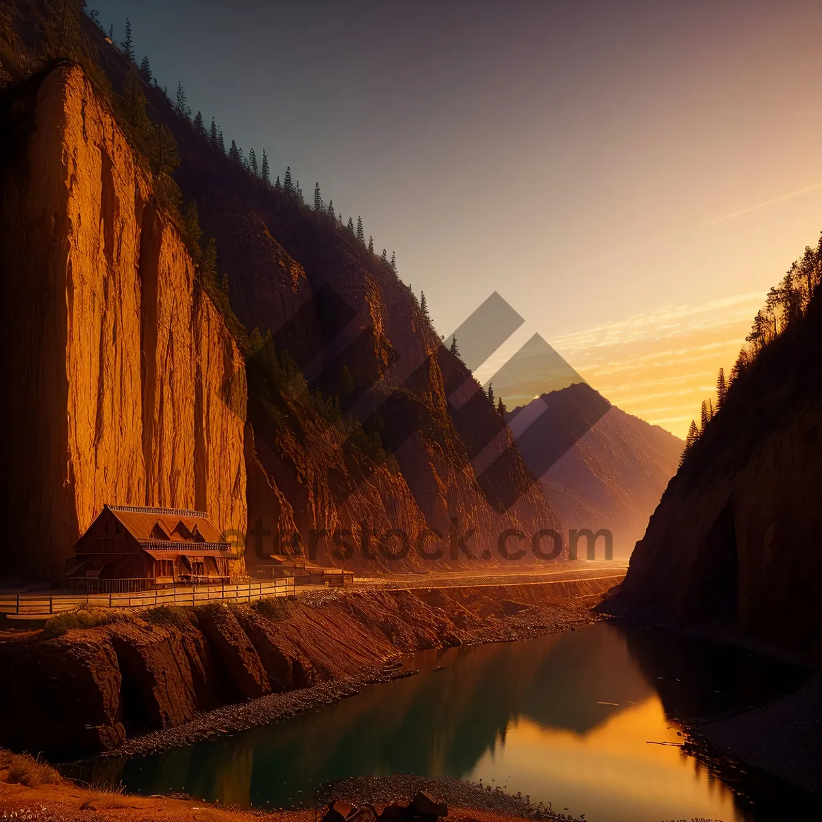 Picture of Majestic Canyon Landscape with Rocky Valleys and Sky-High Mountains