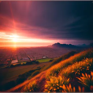 Golden Horizon: Majestic Sunset over Rural Landscape