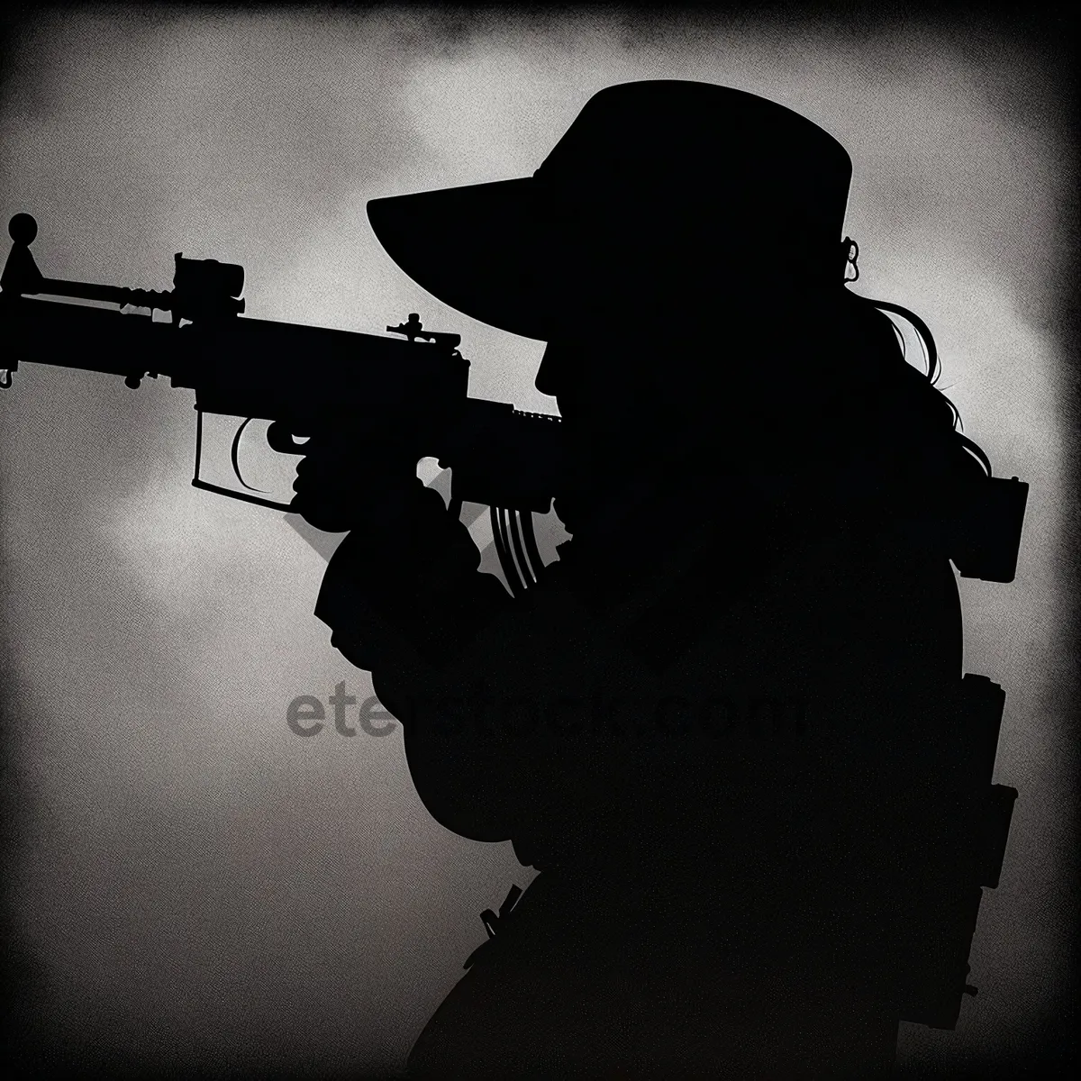 Picture of Armed Soldier with Black Rifle in Military War Zone