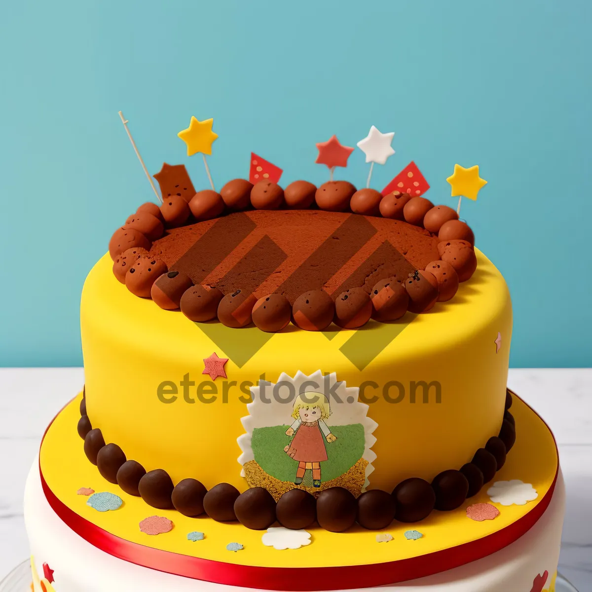 Picture of Delicious Birthday Cake with Fruit and Cream Icing