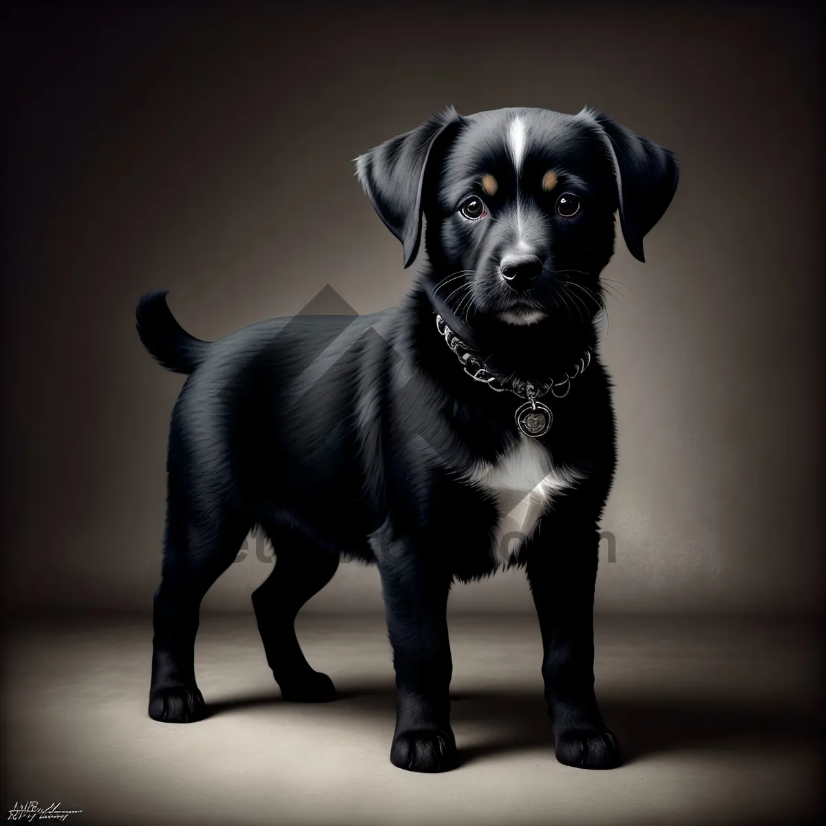 Picture of Adorable Purebred Black Retriever Puppy Sitting