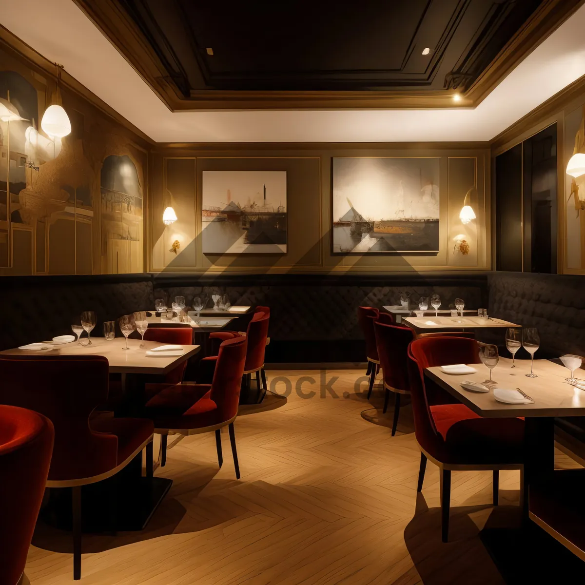 Picture of Modern luxury restaurant interior with stylish furniture and light.