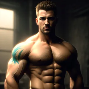 Powerful and Fit Dark-Skinned Bodybuilder Posing