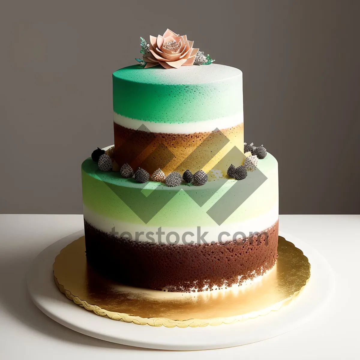 Picture of Delicious chocolate cake with cream decoration on plate