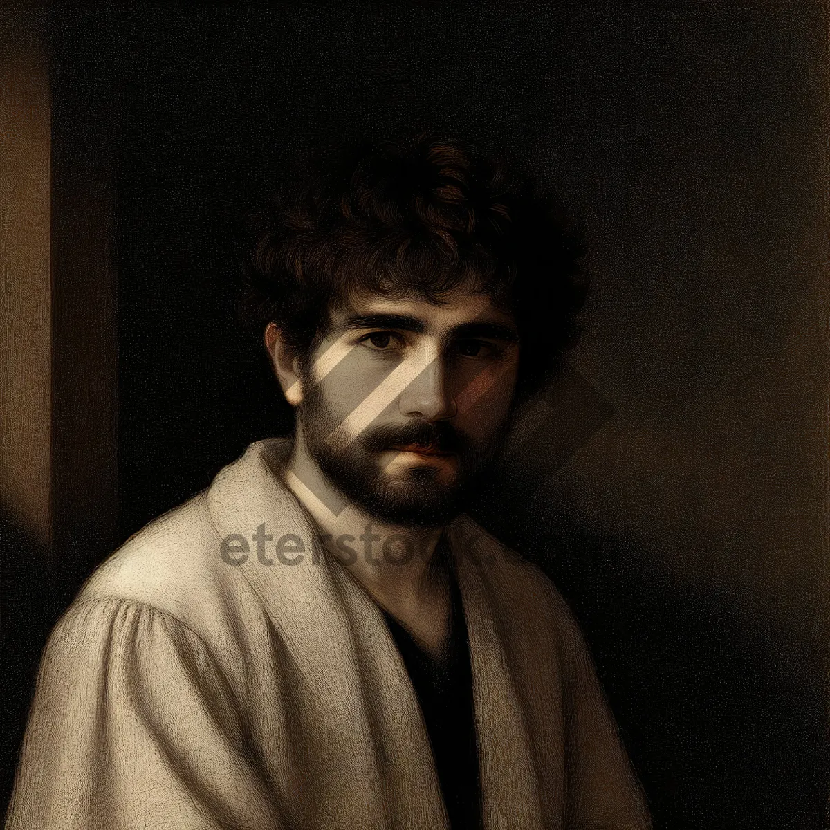 Picture of Attractive male model in black bathrobe portrait