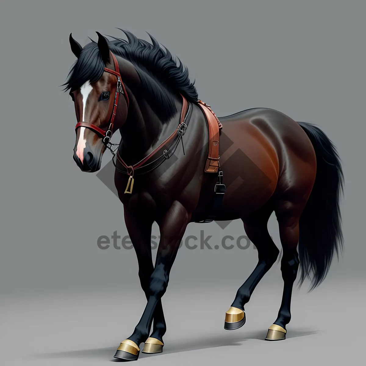 Picture of Thoroughbred Stallion in Horse Harness