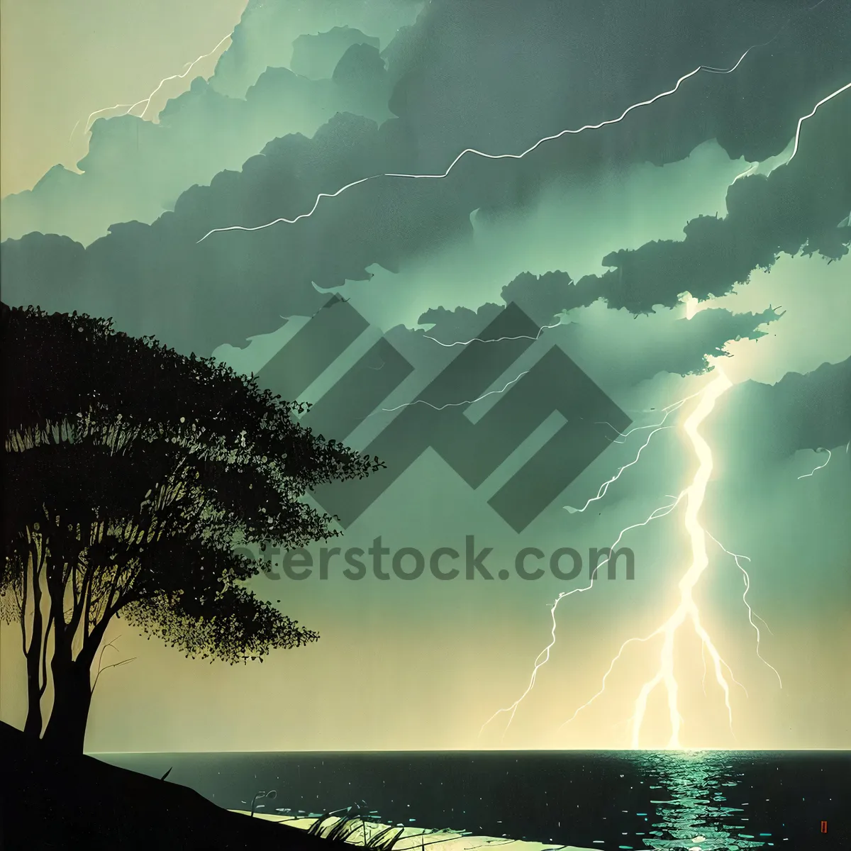 Picture of Sunset Silhouette Tree in Starlit Sky
