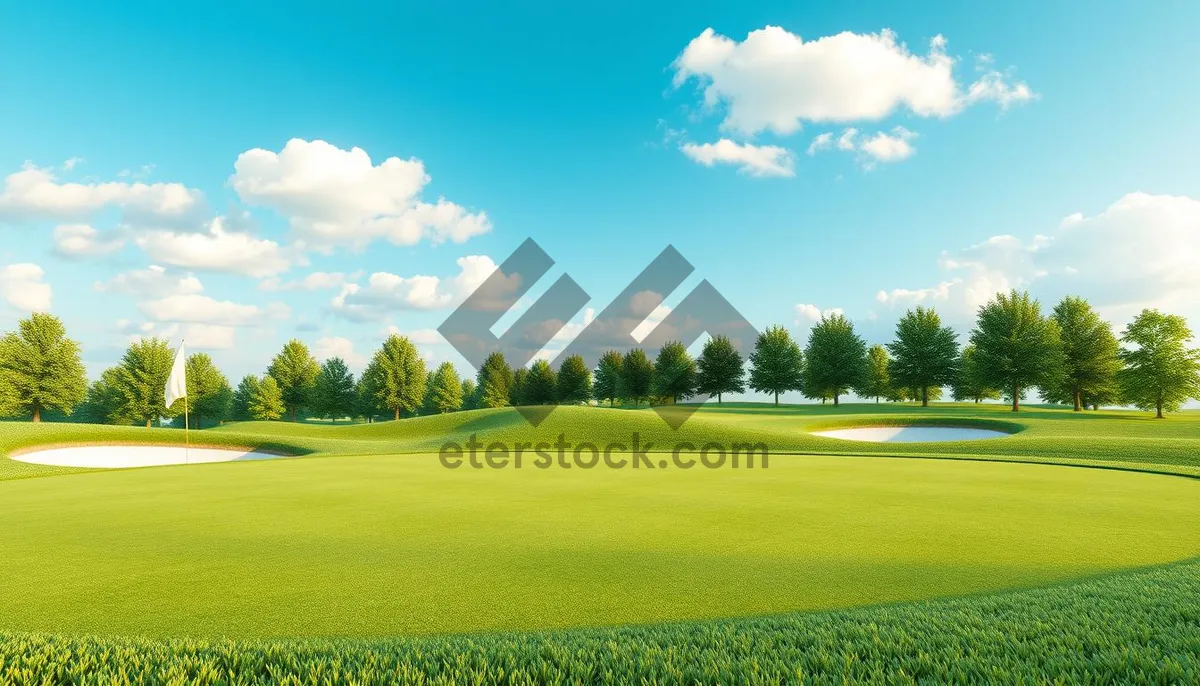 Picture of Colorful Summer Landscape with Trees and Clouds