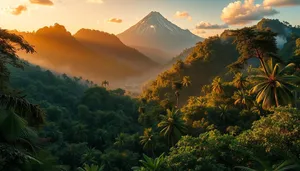 Yellow sky over mountain range in autumn park