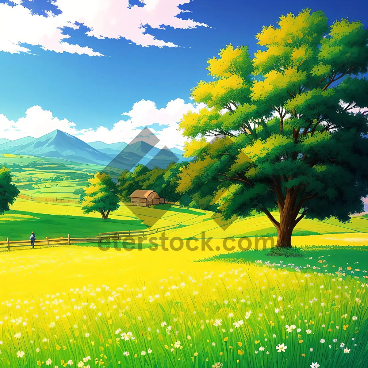 Picture of Vibrant Rapeseed Meadow under Clear Blue Sky