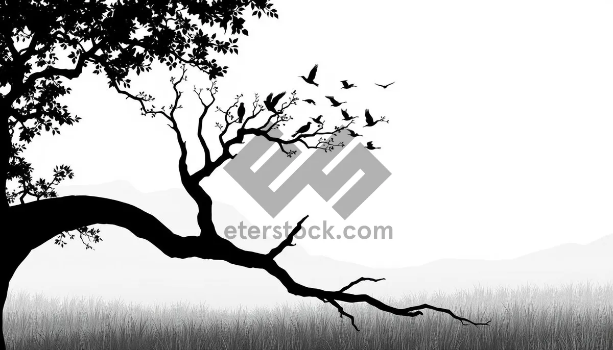 Picture of Silhouetted oak tree against sky with branches.