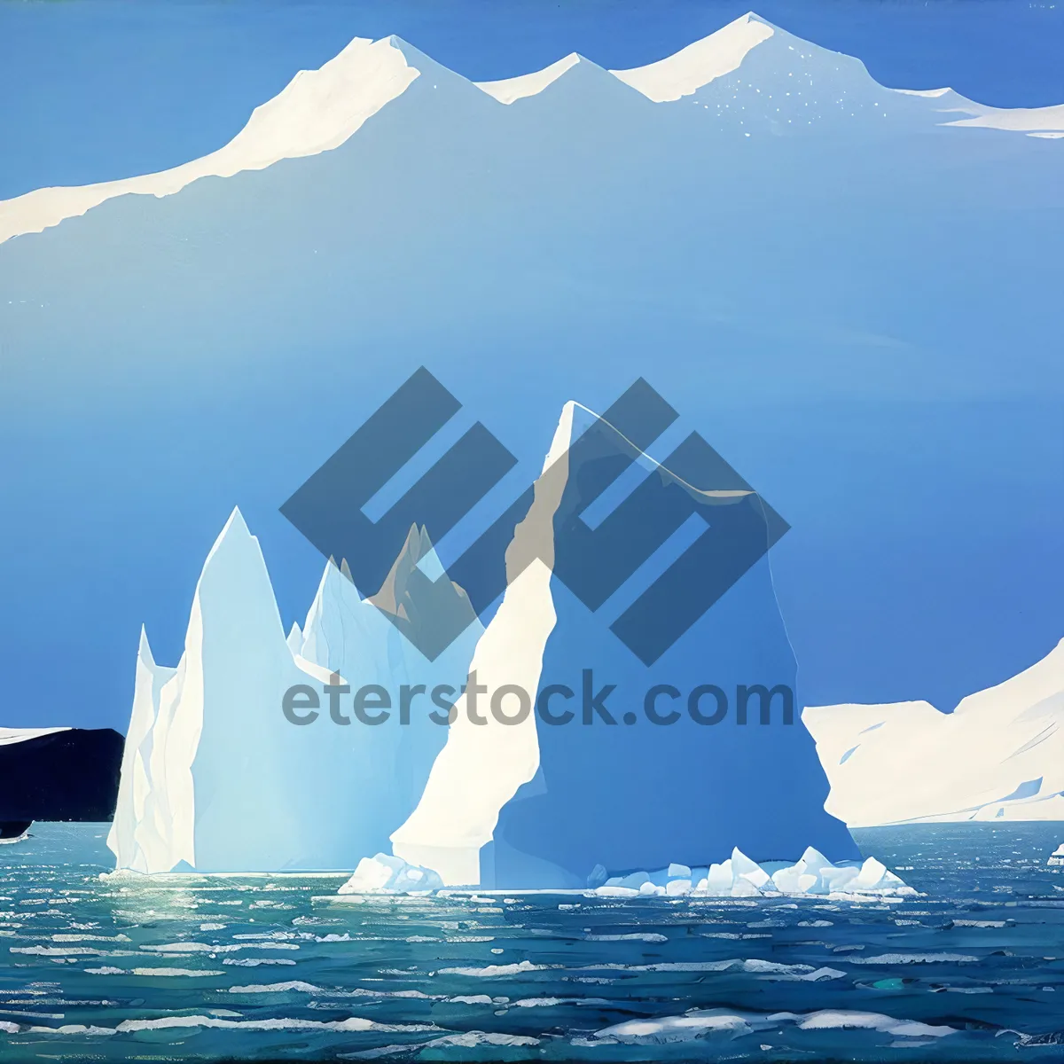 Picture of Frozen Arctic landscape with massive iceberg surrounded by icy ocean