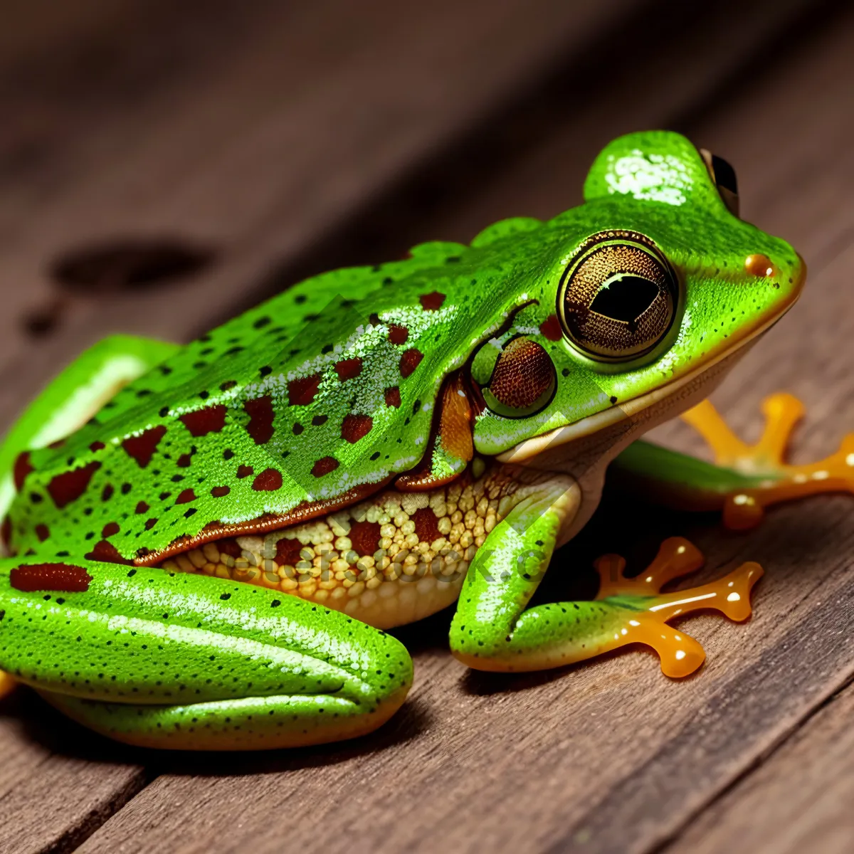 Picture of Colorful Orange-Eyed Tree Frog Peeping from Leaf