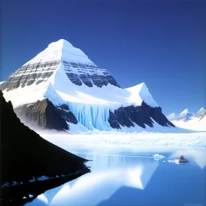 Majestic winter glacier amidst towering mountains.