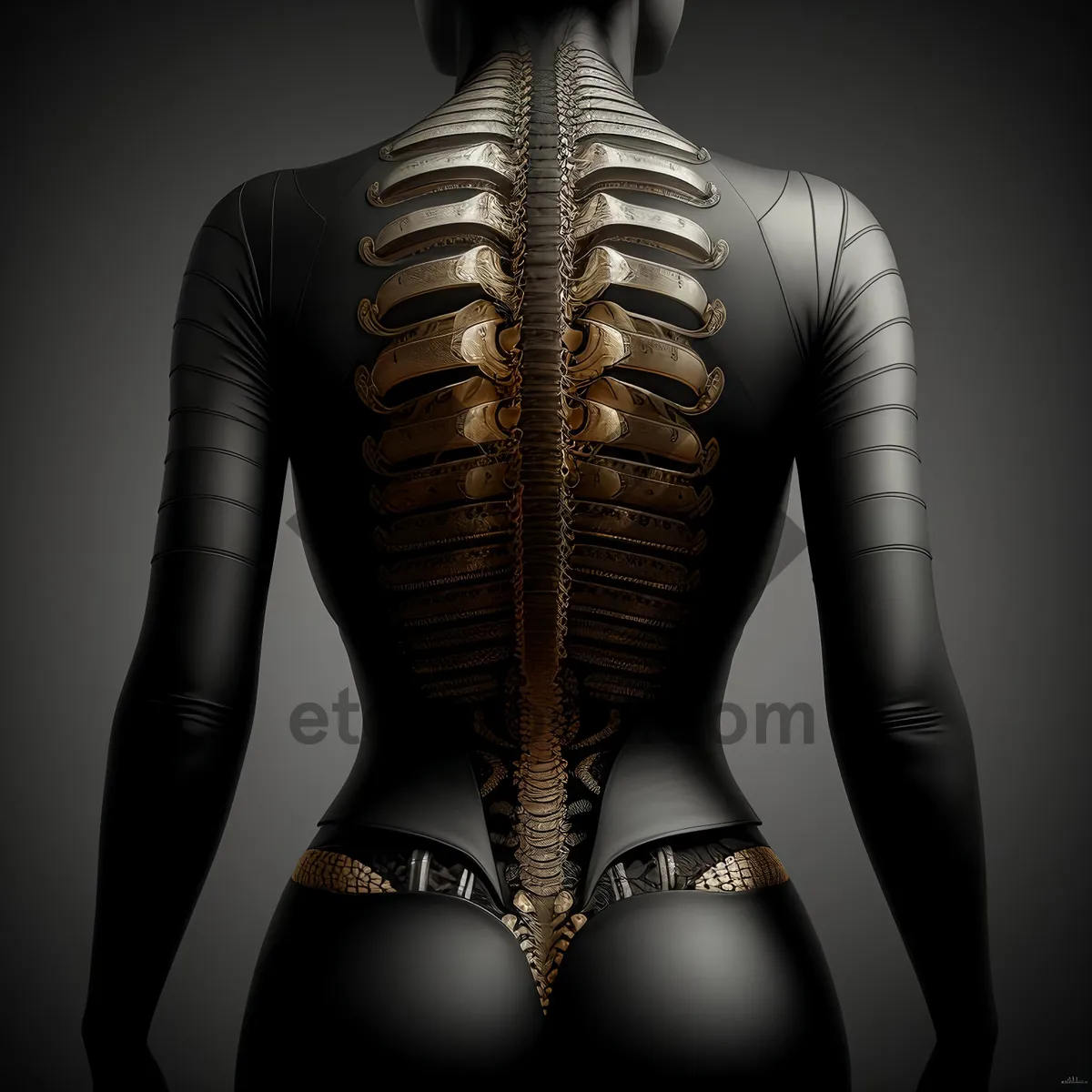 Picture of Anatomical Human Chest X-Ray - 3D Black Skeleton