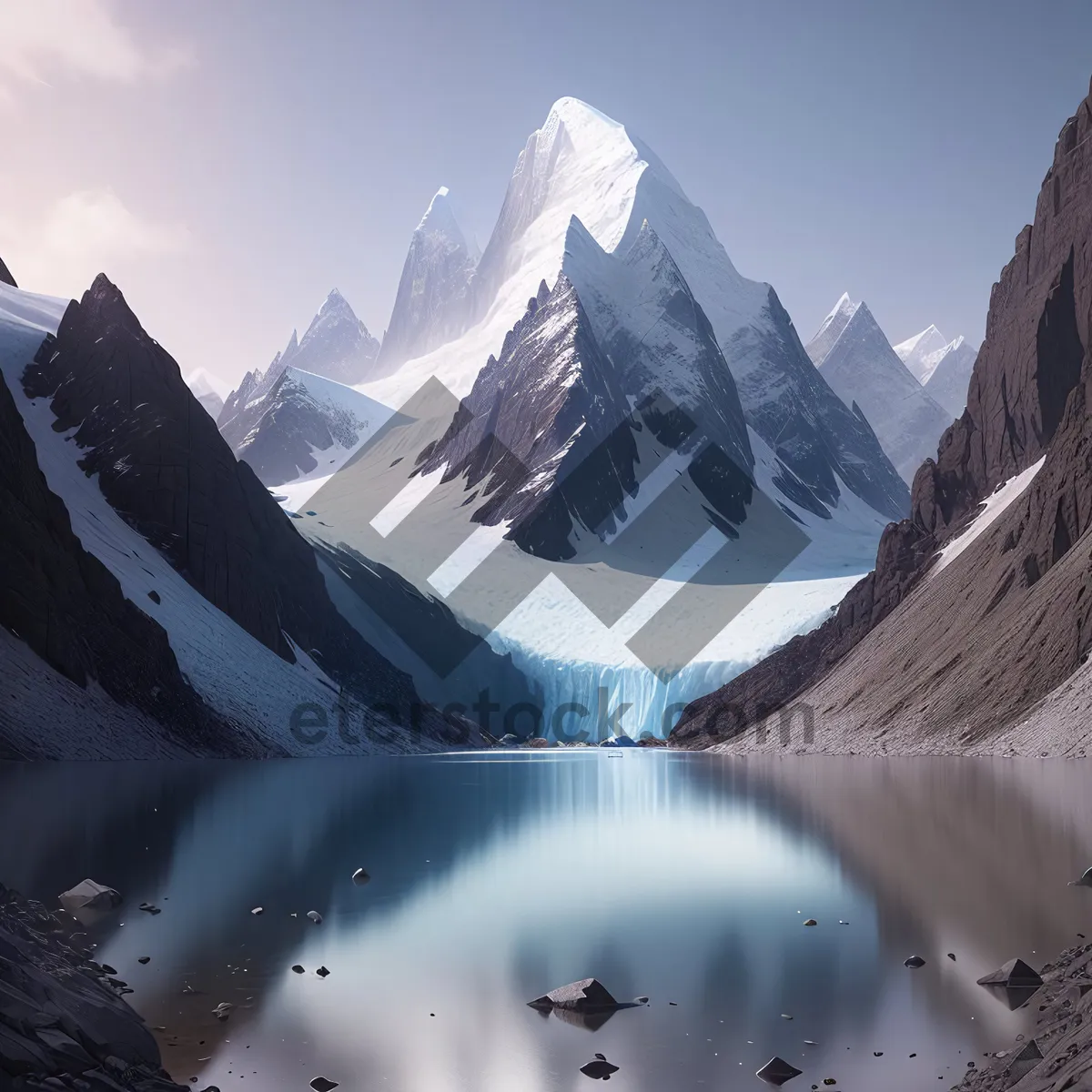 Picture of Ethereal Winter Wonderland: Majestic snowy peaks amidst a serene glacier.