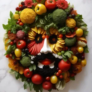 Fresh healthy vegetable and fruit salad arrangement.