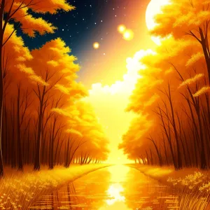 Golden Summer Twilight Over Meadow
