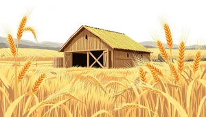 Rustic wooden barn under blue rural sky