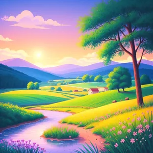 Serene Horizon over Sun-Kissed Rural Meadow
