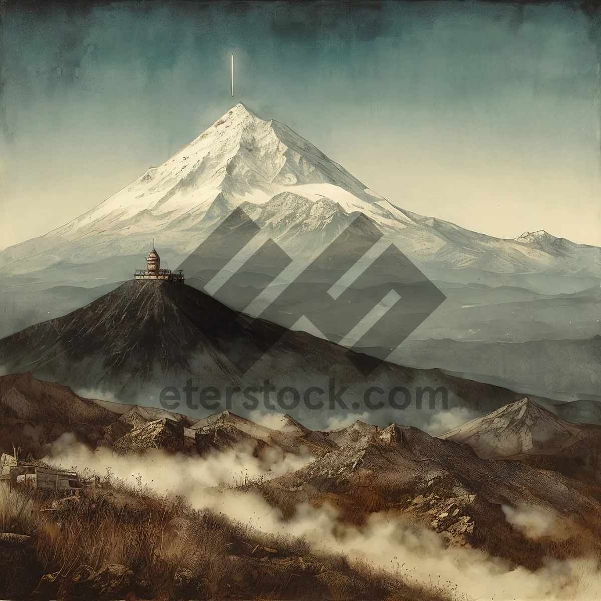 Picture of Snowy Volcano Peak in Majestic Mountain Landscape