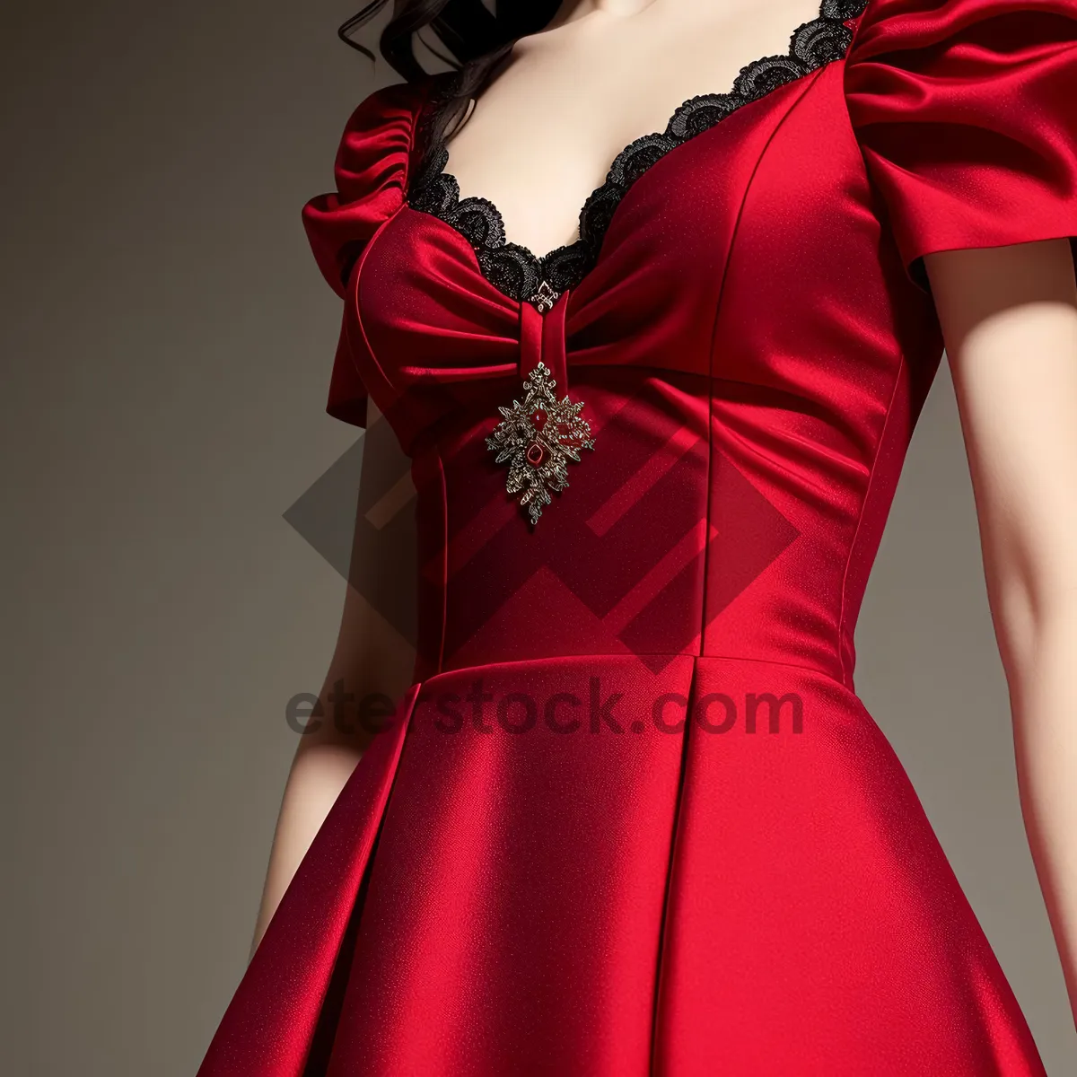 Picture of Sensual Brunette Fashion Model in Elegant Satin Dress