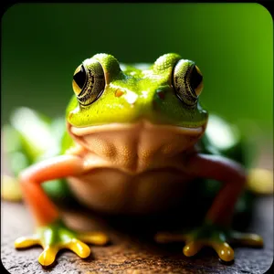 Vibrant-eyed Tree Frog Peeping from Leaf