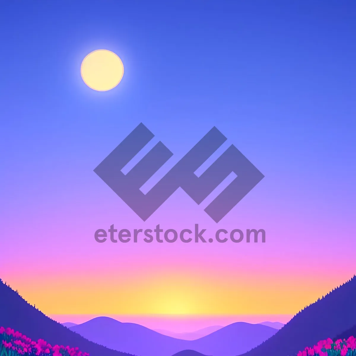 Picture of Vibrant Summer Sunset over Meadow with Clear Sky